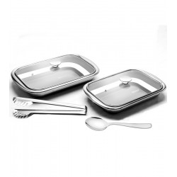 Jogo 4 Peças para Assar e Servir Tramontina Cosmos em Aço Inox Tramontina com Tampa de Vidro